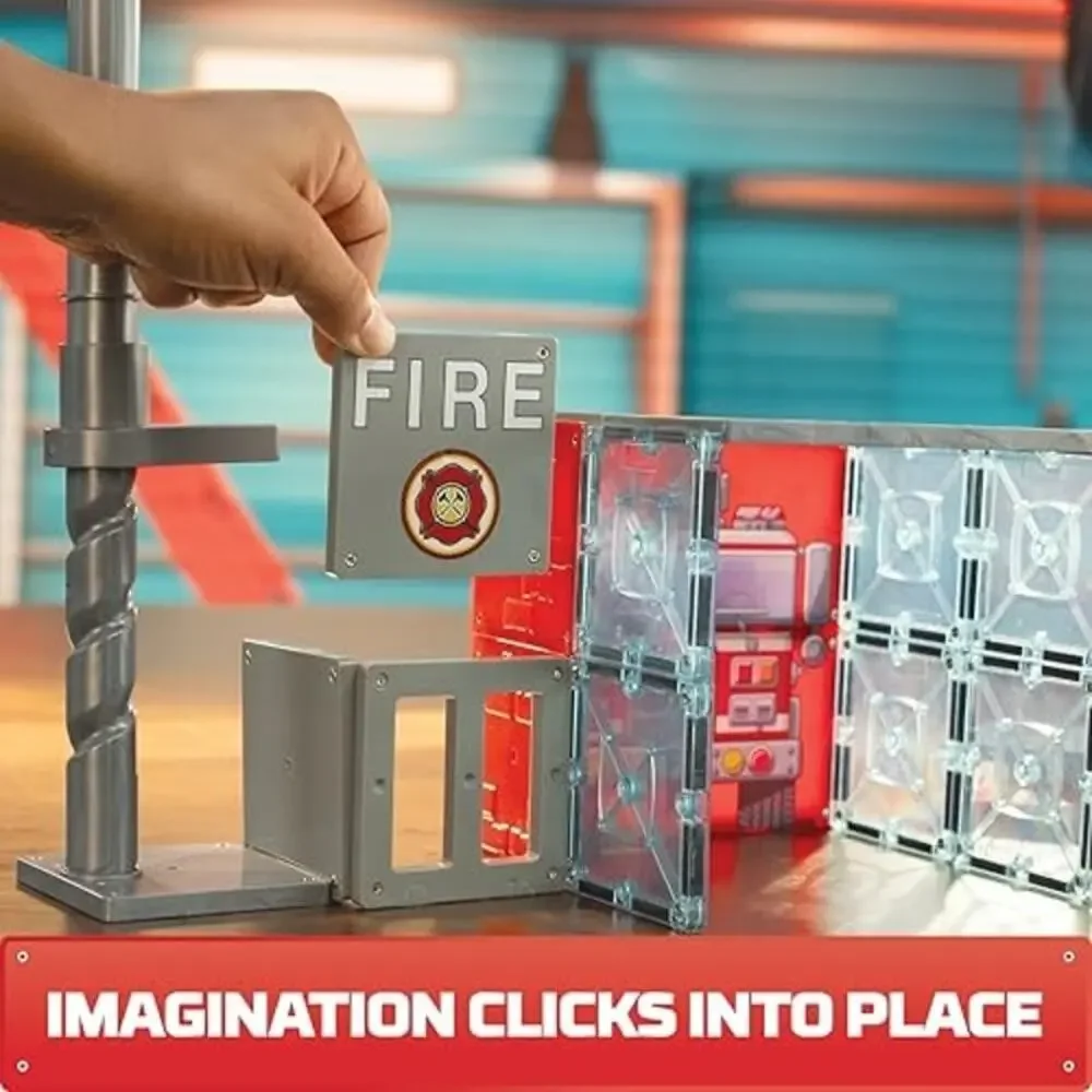 NEW Tile Town Fire Station Magnetic Tiles Playset 66pc Moose Toys